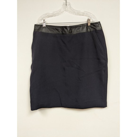 Worthington Size 18 Skirt Navy Blue Lined Modest Womens black Faux Leather Waist - Picture 1 of 6